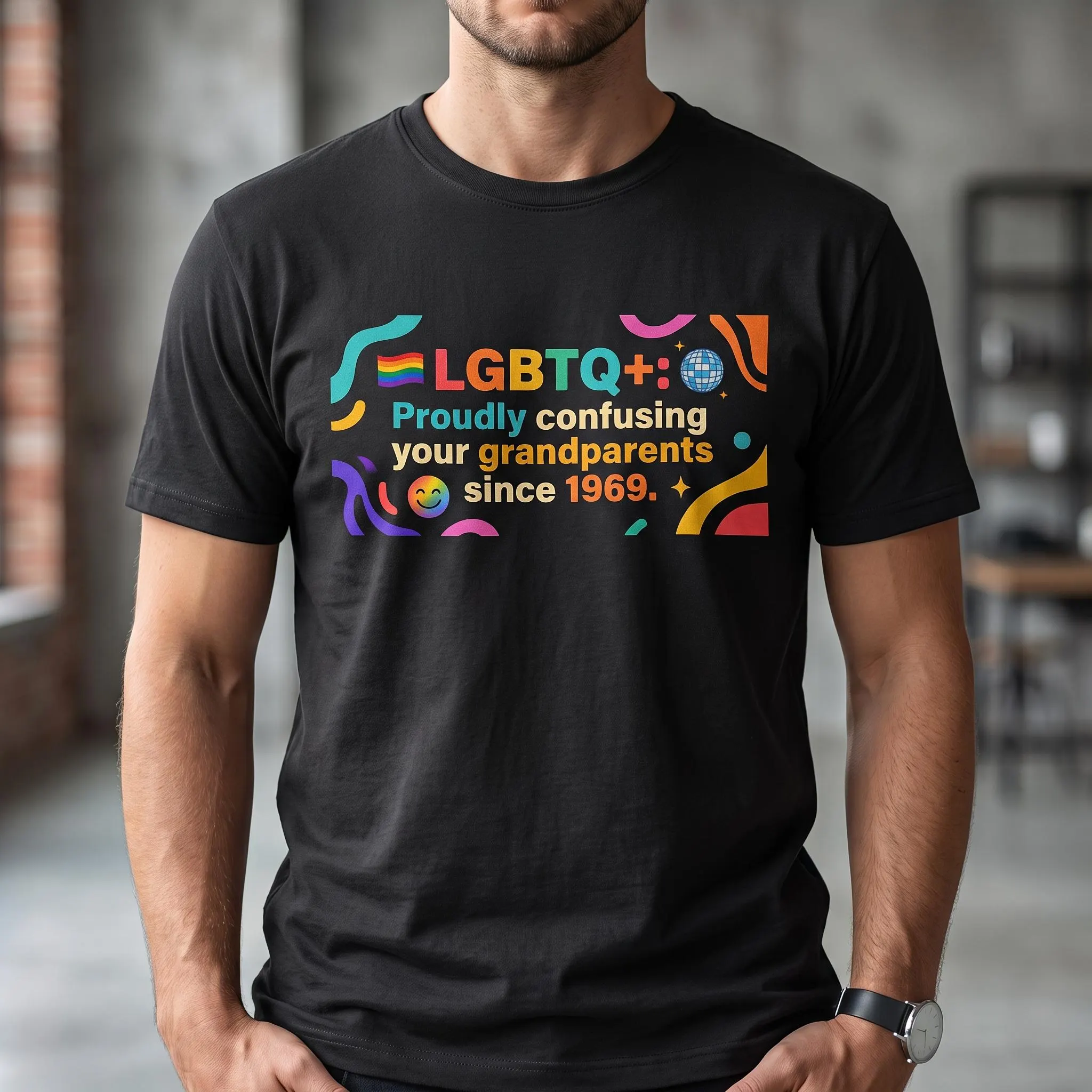 lgbtq+ shirt proudly confusing your grandparents since 1969 tee, funny gay pride tshirt, queer aesthetic rainbow pride parade clothing, lgbt